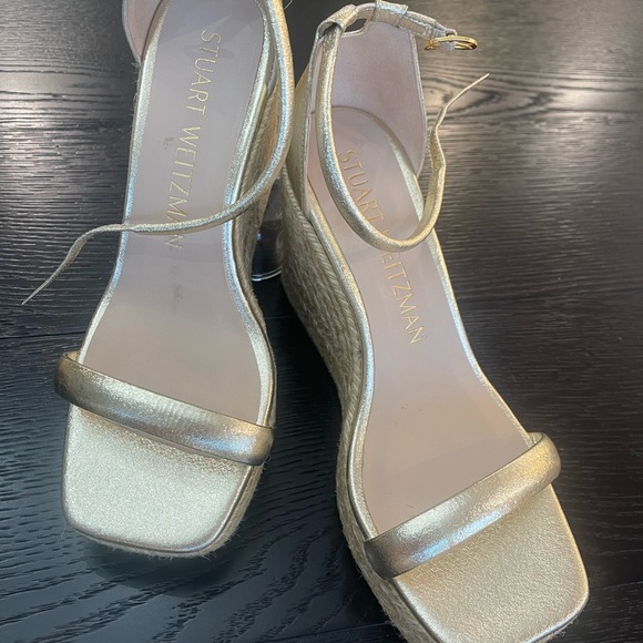 Stuart Weitzman Metallic Gold Wedge Sandals - Picture 2 of 2